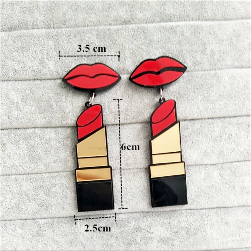 🔴 3/30$ Oversized Fun Lipstick Lips Earrings - Picture 4 of 4